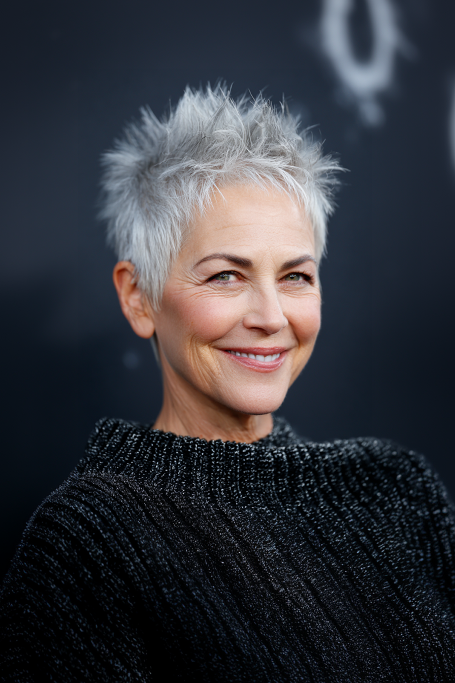 1. Silbereis Pixie (Stachelfrisuren für Frauen über 50) - Stachelfrisuren für Frauen über 50