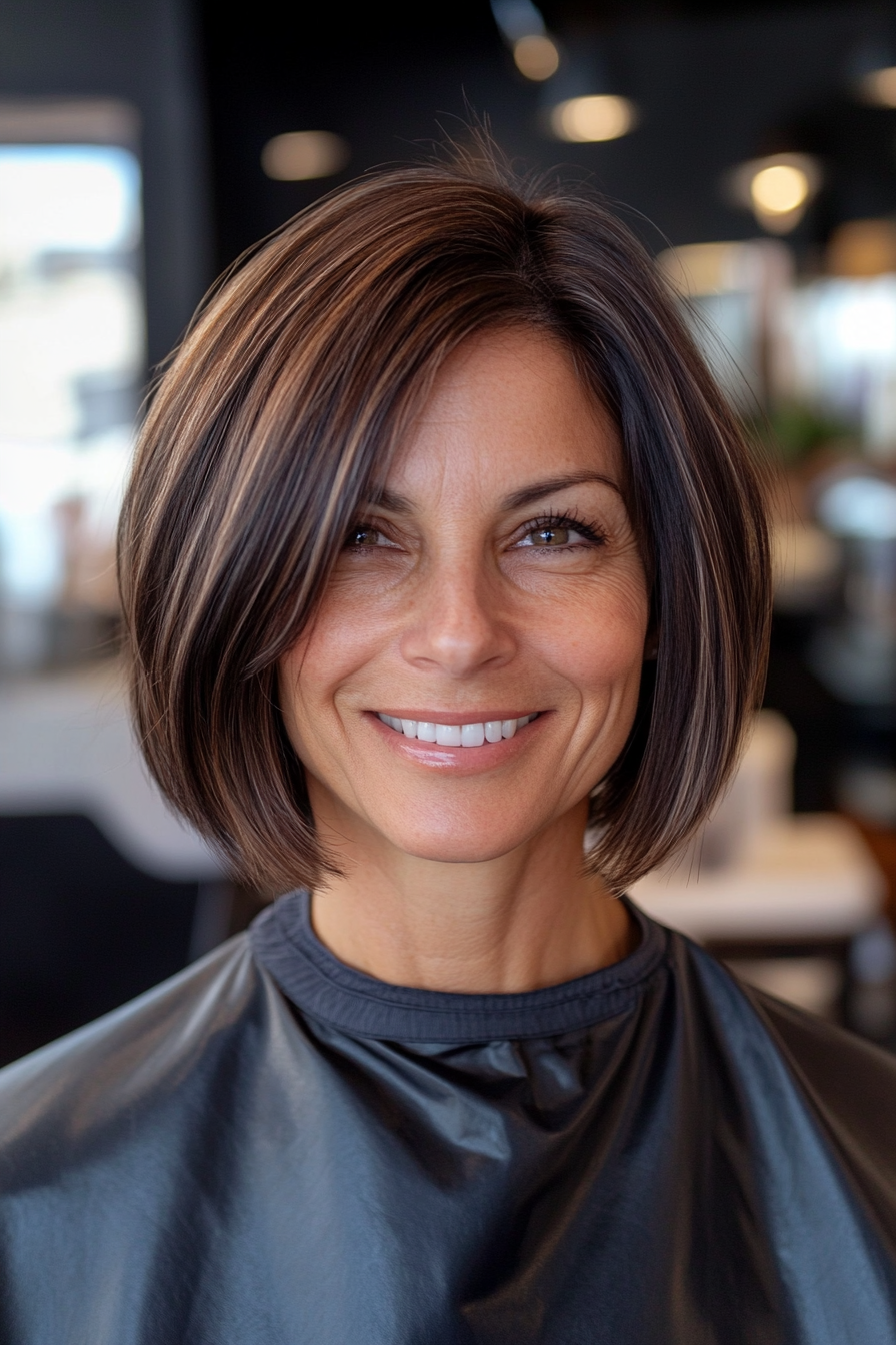 10. Abgled Bob in Mokka Brown (lustige Haarschnittideen für Frauen über 40) - Fun Haircut -Ideen für Frauen über 40