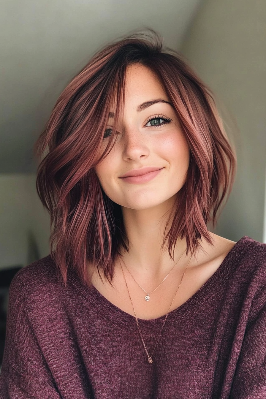 10. Asymmetrische LOB in tiefen Merlot (Tribünenlängenhaarschnitte) - Haarbeinlängenhaarschnitte