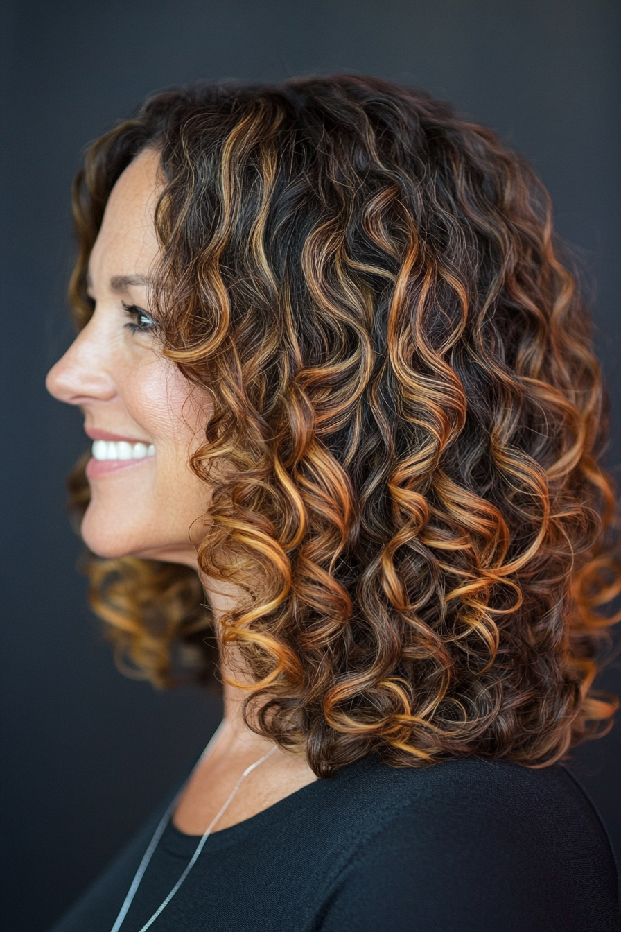 10. Karamell hob Curls (lockige Haarschnitte für Frauen über 50) - lockige Haarschnitte für Frauen über 50