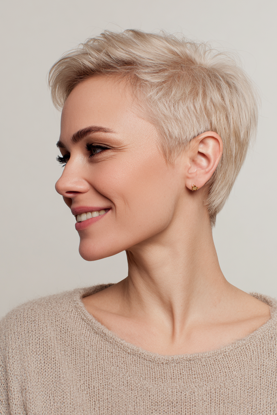 10. Champagnerblonder Tapered Cut (Sehr kurze Frisuren für Frauen über 40) – Sehr kurze Frisuren für Frauen über 40