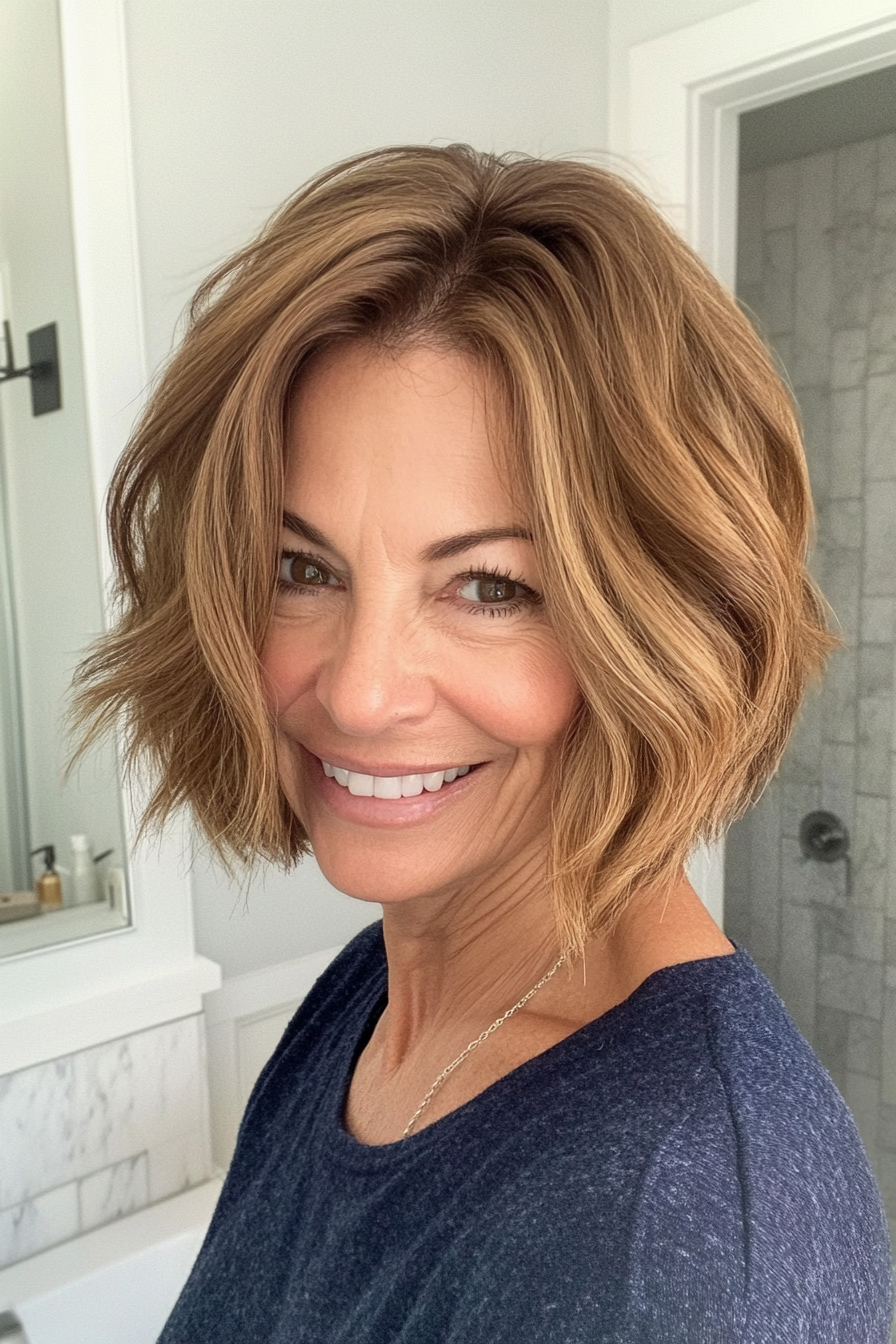 10. abgehackter Bob in goldbraunem (Ausschnitt Länge Haarschnitte für ältere Frauen) - Ausschnittslänge Haarschnitte für ältere Frauen