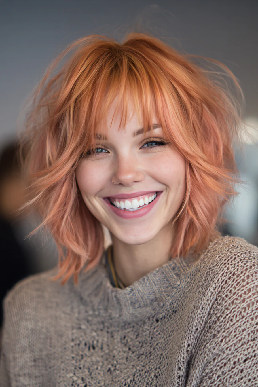 10. Abgehackter Bob mit roségoldenem Pony (Bob-Frisuren mit Pony) – Bob-Frisuren mit Pony