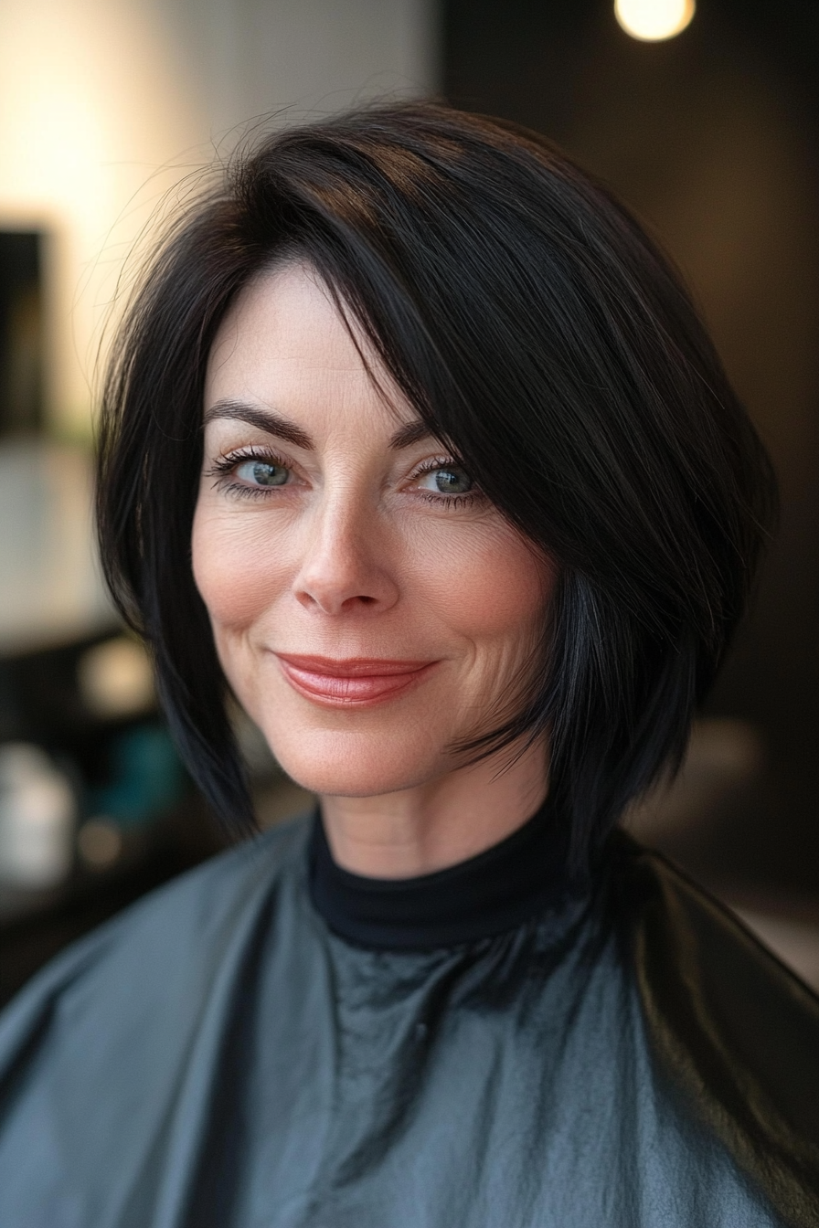 10. Klassischer Blunt Cut mit Jet Black (beste Haarschnitte für Frauen über 40) - beste Haarschnitte für Frauen über 40
