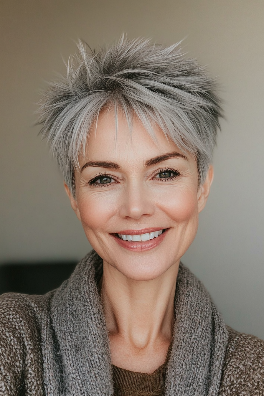10. Klassische graue Wispy -Pixie (kurze, stachelige Frisuren für ältere Frauen) - kurze stachelige Frisuren für ältere Frauen
