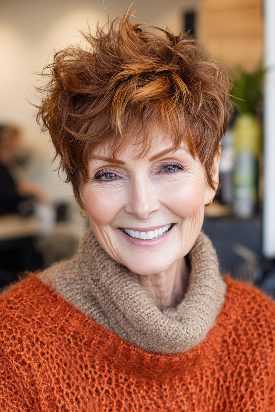 10. Copper Highlighted Pixie Shag (Kurze Shag-Frisuren für Frauen über 60) – Kurze Shag-Frisuren für Frauen über 60