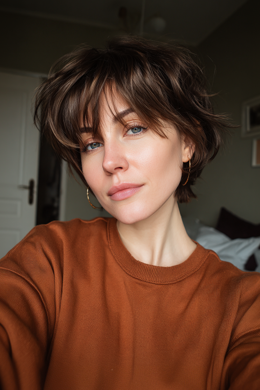 10. Shaged Shag in Kastanienbraun (freche Frisuren für Frauen über 40) - freche Frisuren für Frauen über 40