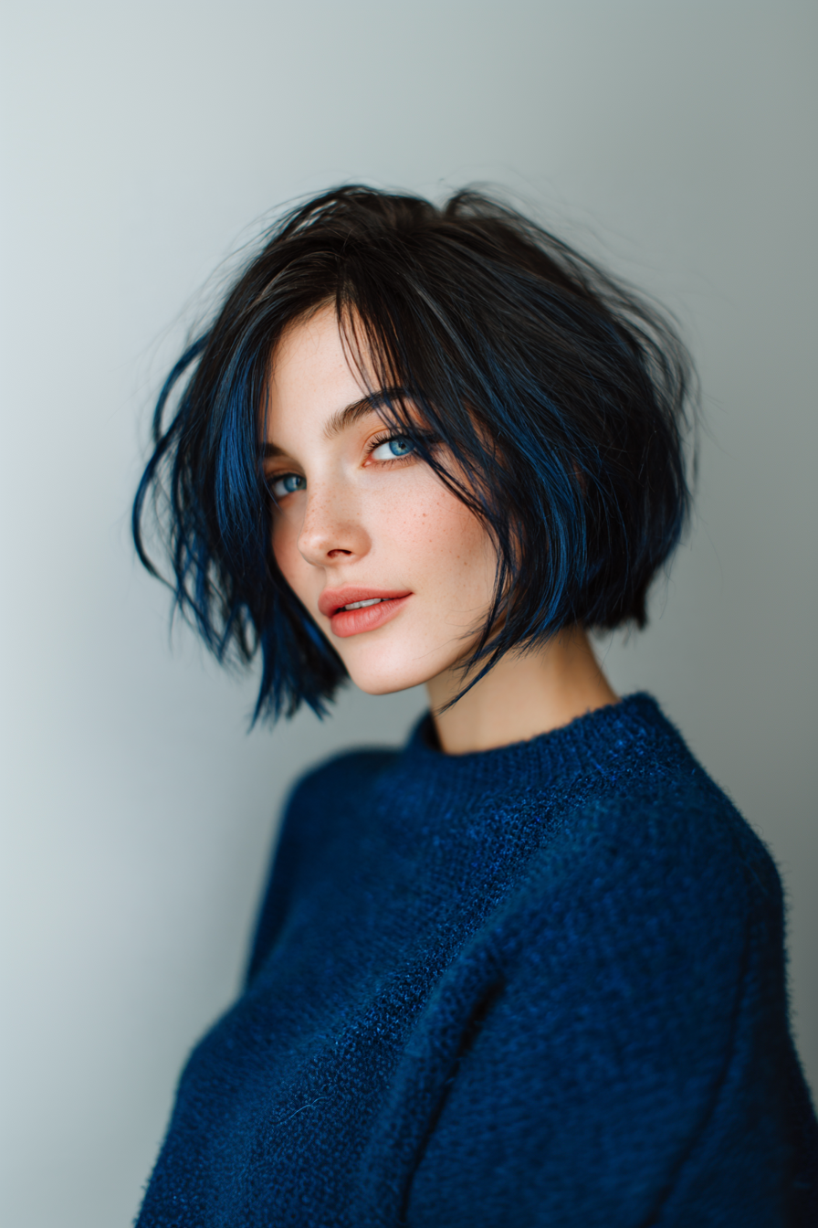 10. Kruppte Bob in Mitternacht blau (kinnlänge texturierte Haarschnitte) - Kinnlänge strukturierte Haarschnitte