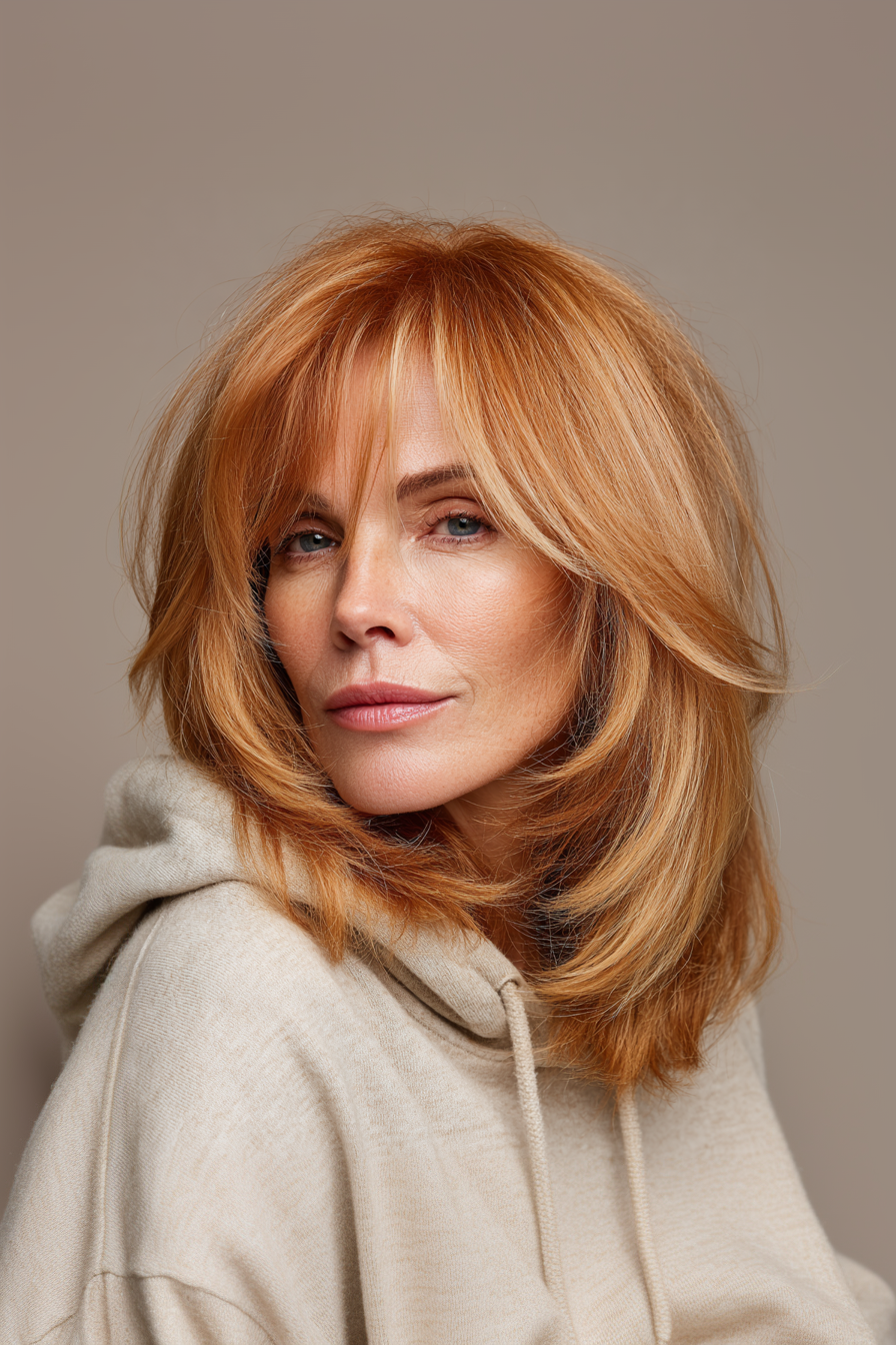 10. Gesichtsschichten in Erdbeerblondine (Hochzeitsfrisuren für Frauen über 60) - Hochzeitsfrisuren für Frauen über 60