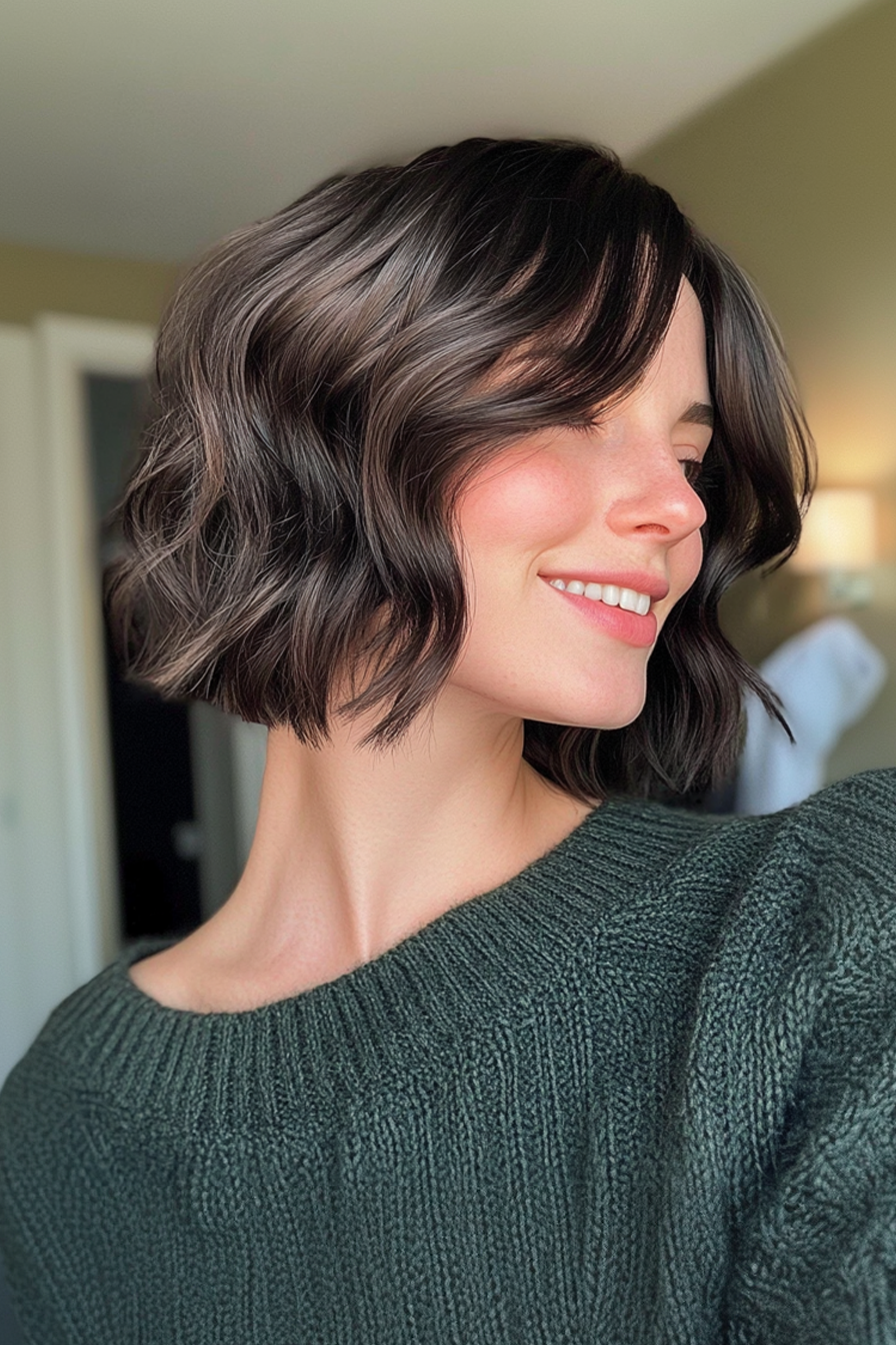 10. French -Girl Wavy Bob im Café Noir (wellige Haarschnitte mit Vorhang Pony) - wellige Haarschnitte mit Vorhangstücken