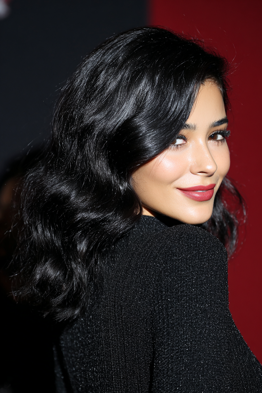 10. Hochglänzende schwarze klassische Wellen (alte Geldhaarschnitte) - Alte Geldhaarschnitte