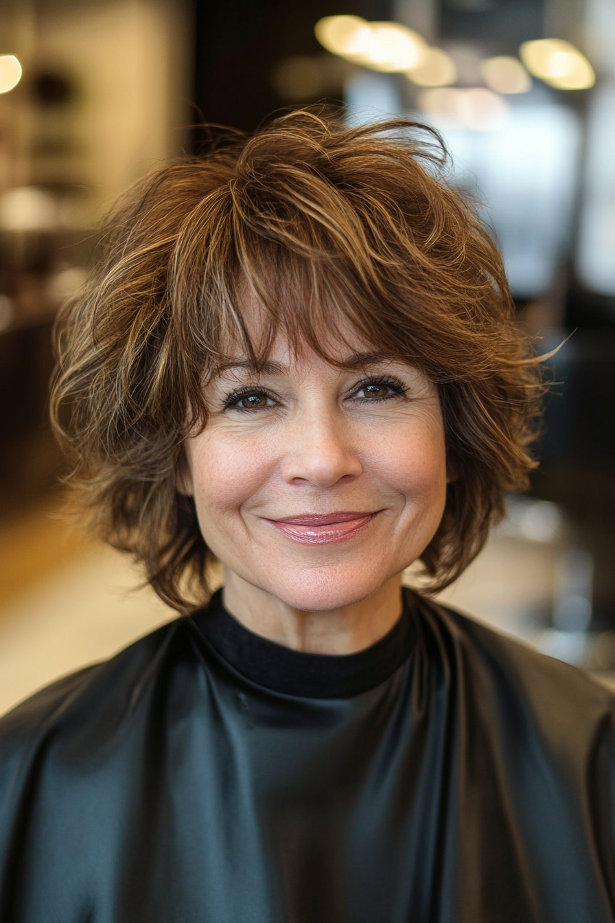 10. Golden braun verjüngter Shag (zottelige Hakenfrisuren für Frauen über 50) - Shaggy -Habelfrisuren für Frauen über 50