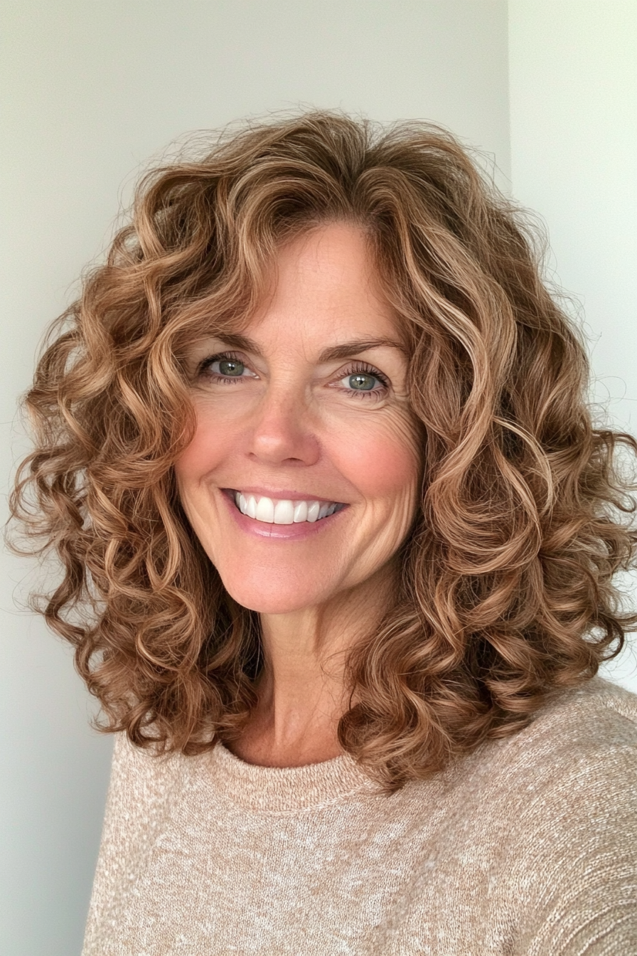 10. Golden Breenette Graduated Cut (Haarschnitte für ältere Frauen mit lockigem Haar) - Haarschnitte für ältere Frauen mit lockigem Haar