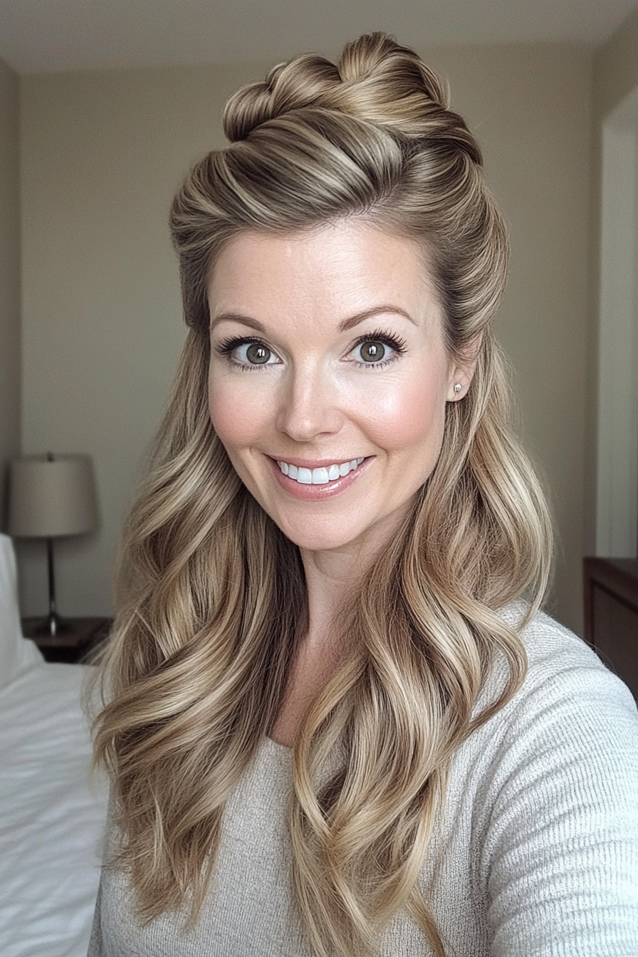 10. Halb -up French Twist in Cool Beige Blonde (Hochsteckfrisur für Frauen über 40) - Hochsteckfrisuren für Frauen über 40