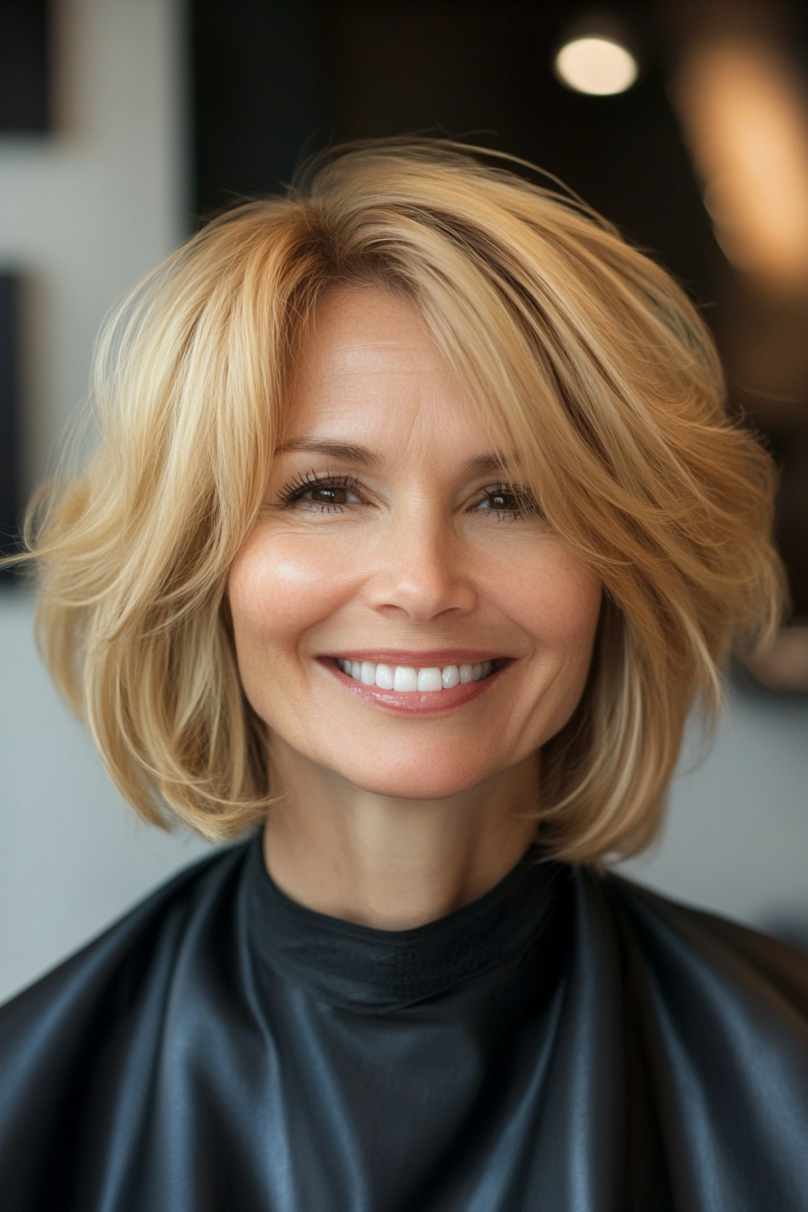 10. Honigblonde strukturierte Bob (trendige Haarschnitte für Frauen über 40) - trendige Haarschnitte für Frauen über 40