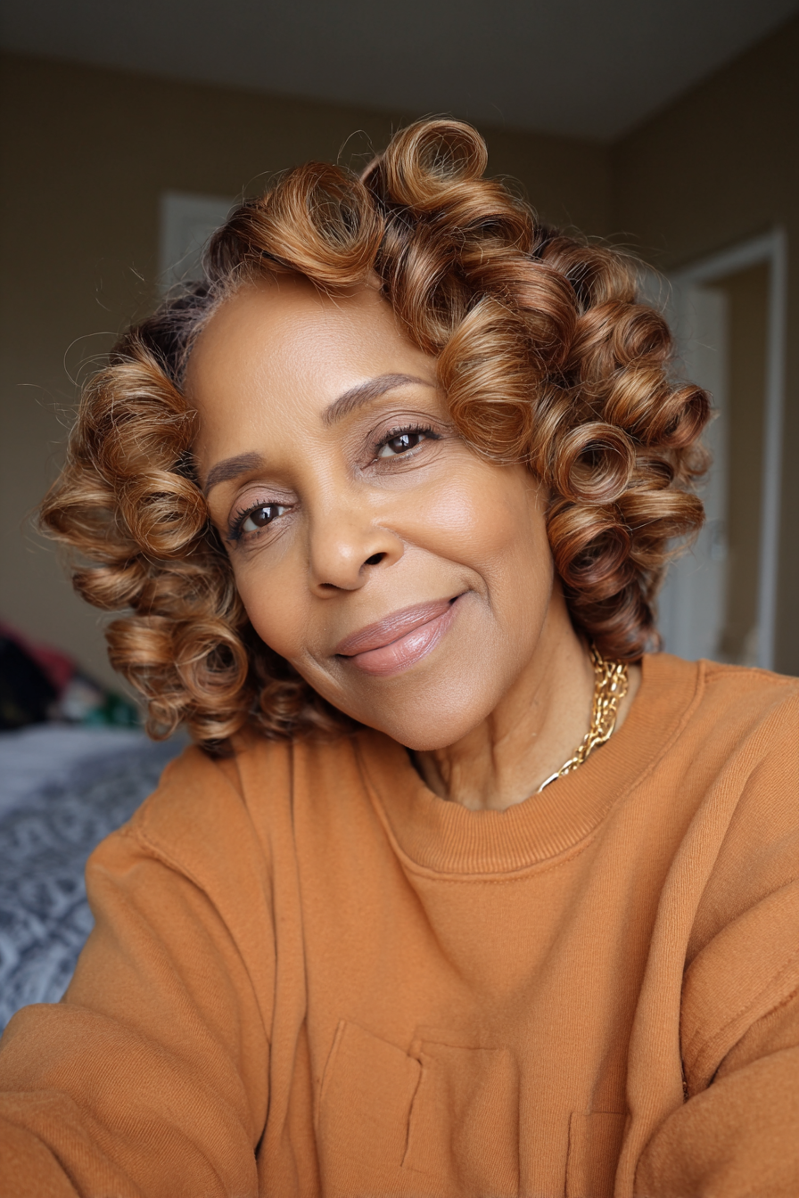 10. Honigbraun Roller Set (Frisuren für schwarze Frauen über 60) - Frisuren für schwarze Frauen über 60