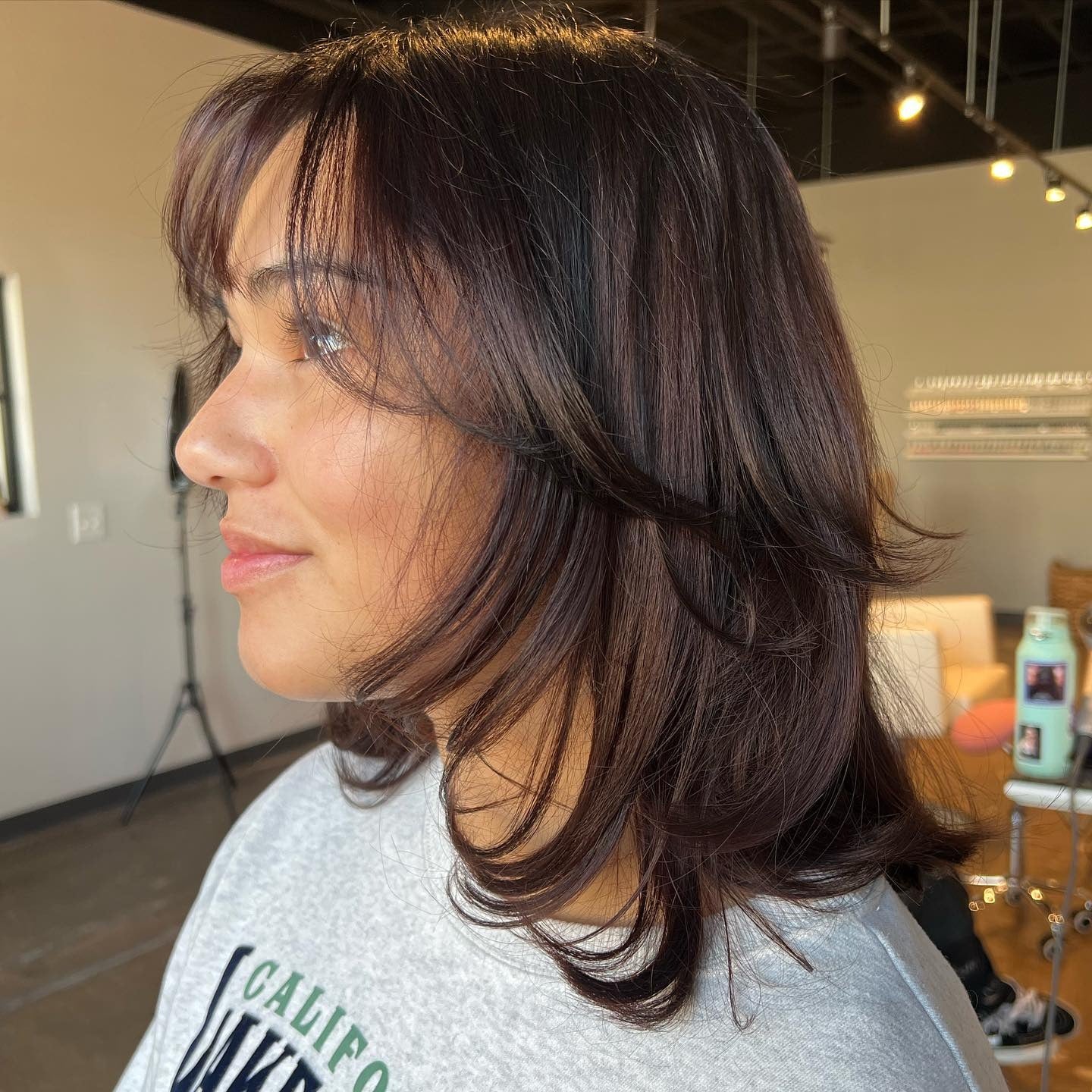 10. Mahagoni geschichtetes Midi Cut (kurze Haare mit Schichten)