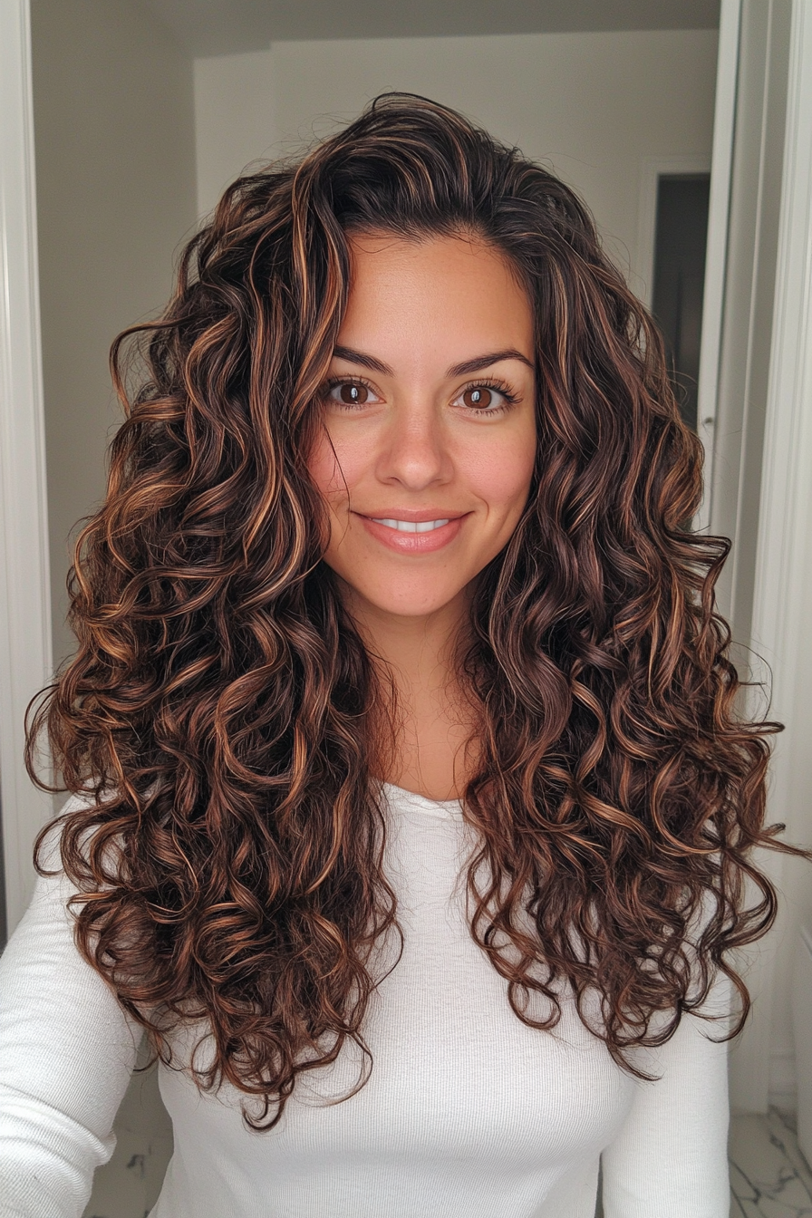 10. Mahagoni schulterlange Schichten (lockige Frisuren für Frauen über 40) - lockige Frisuren für Frauen über 40