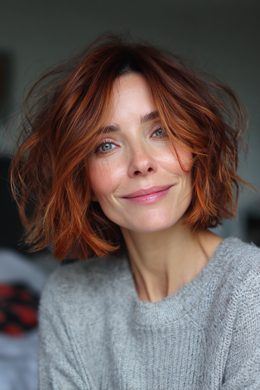 10. Unordentlicher französischer Bob mit kupfernen Untertönen (Unordentliche Frisuren für Frauen über 50) – Unordentliche Frisuren für Frauen über 50