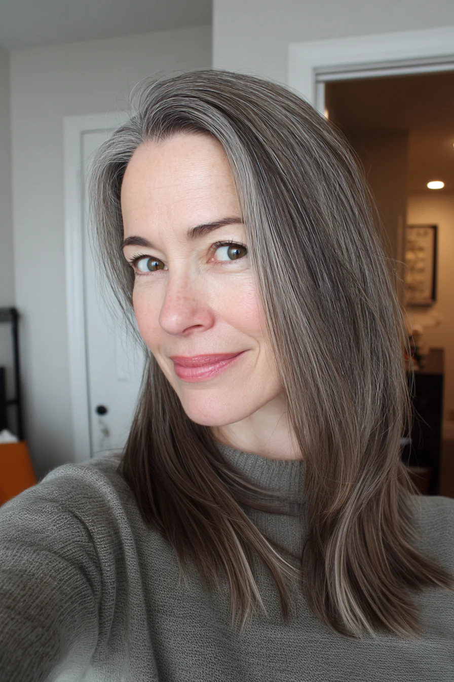 10. Mittellanger, pilzbrauner, glatter Schnitt (Haarschnitte für Frauen über 50 mit glattem Haar) – Haarschnitte für Frauen über 50 mit glattem Haar