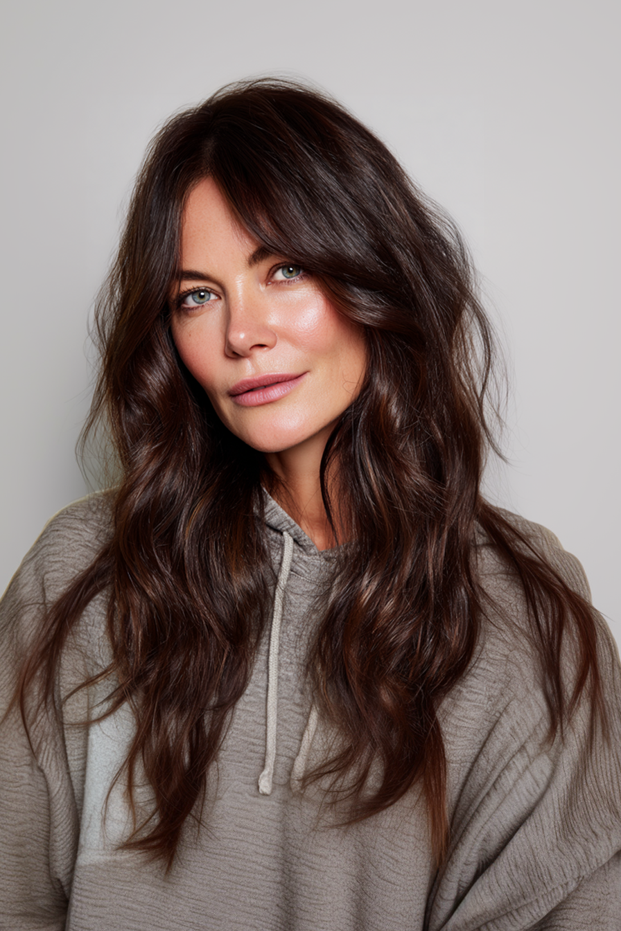 10. Mitternacht brauner glänzender Länge (längere Haarschnitte für ältere Frauen) - längere Haarschnitte für ältere Frauen