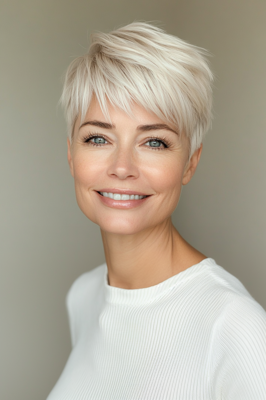 10. Platinblonde polierte Ernte (elegante kurze Frisuren für ältere Frauen) - Elegante kurze Frisuren für ältere Frauen