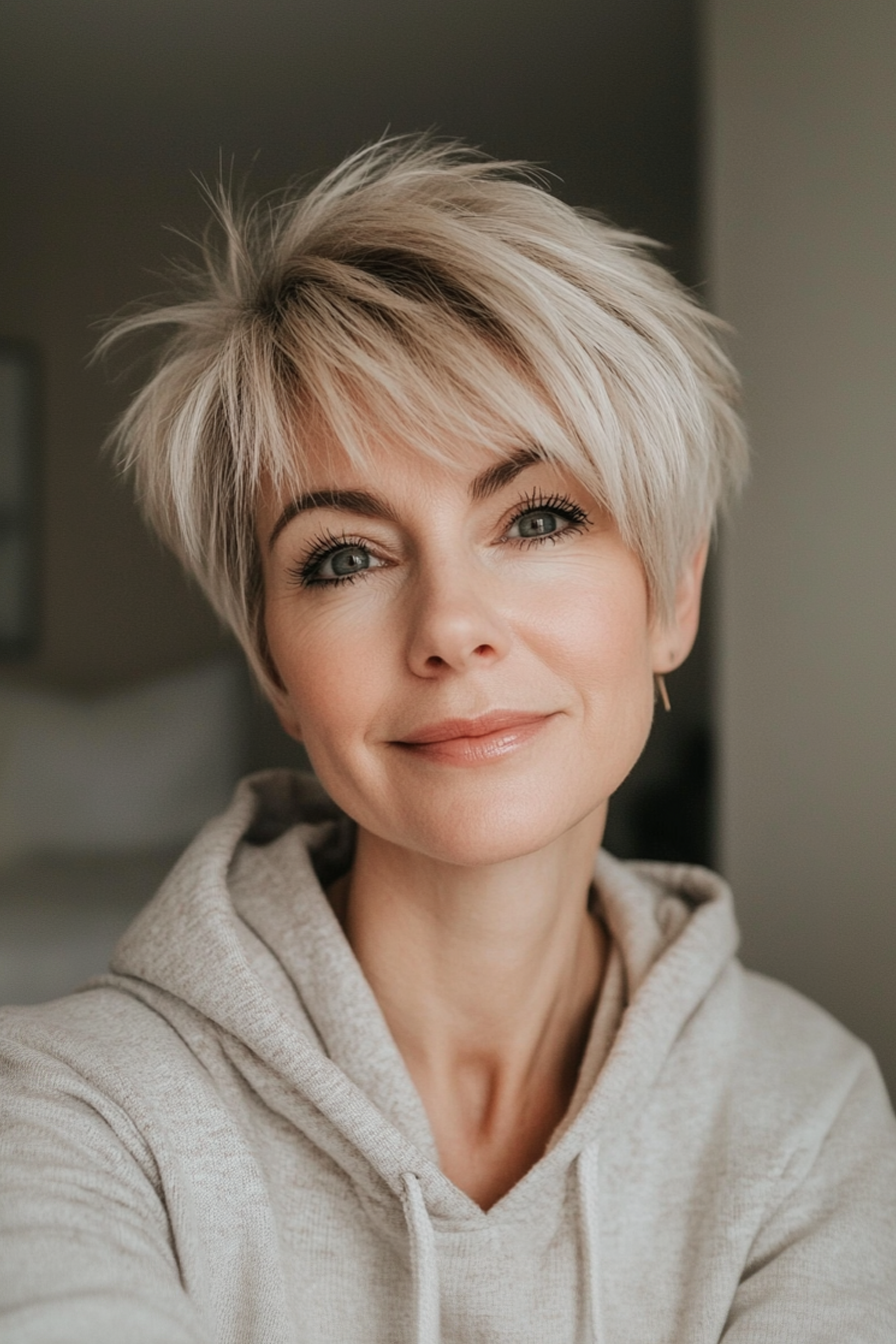 10. Sandy Beige Shag Pixie (lange Pixie -Haarschnitte für ältere Frauen) - Lange Pixie -Haarschnitte für ältere Frauen