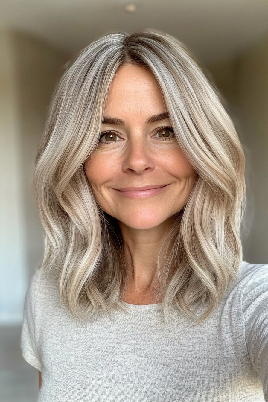 10. Sandy Blonde Hidden Undercut -Schichten (unterrahme Frisuren für Frauen über 50) - Unterschnitte Frisuren für Frauen über 50