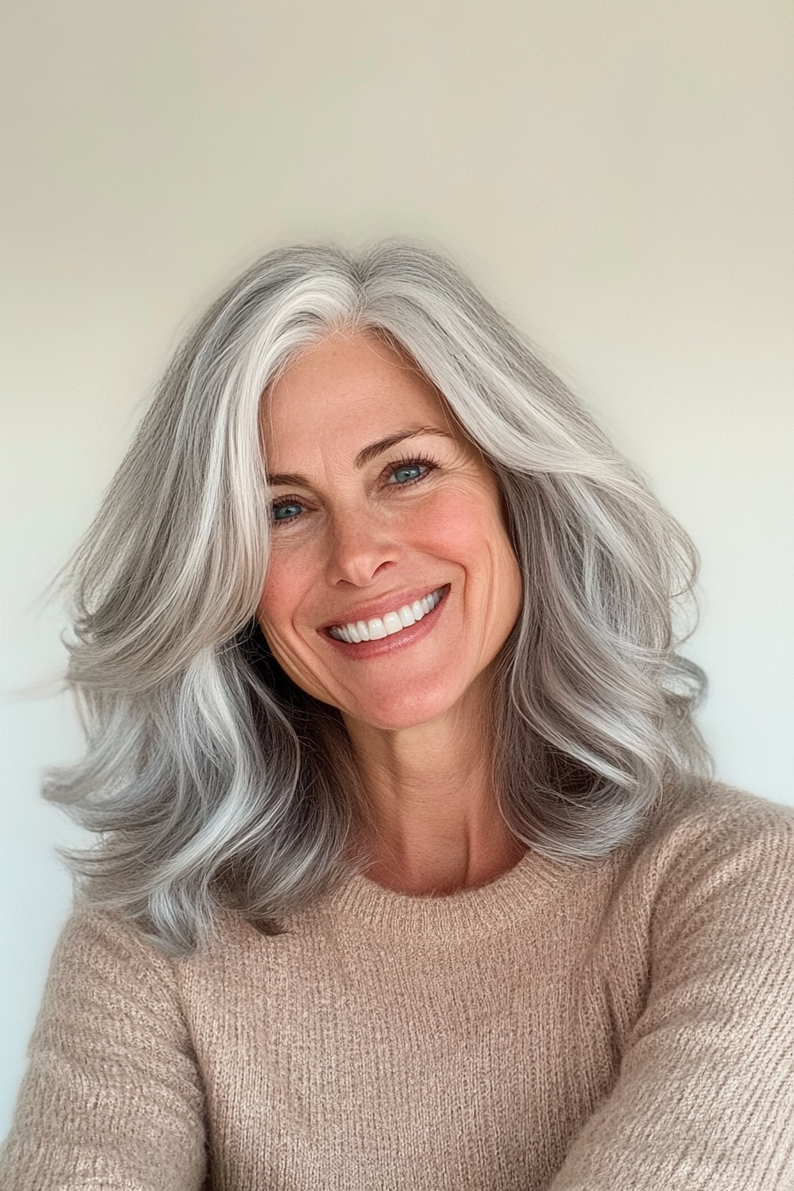 10. Schulterlänge mit subtiler Silbermischung (Herbstfrisuren für Frauen über 50) - Herbstfrisuren für Frauen über 50