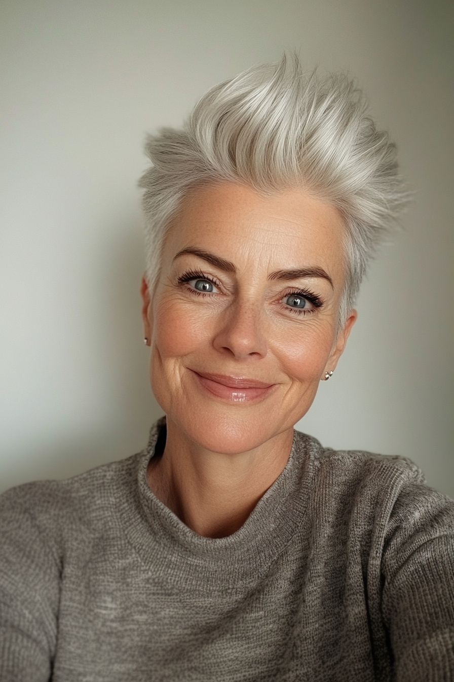10. Silber Blonde Mohawk -inspirierte Pixie (kantige Frisuren für Frauen über 60) - kantige Frisuren für Frauen über 60