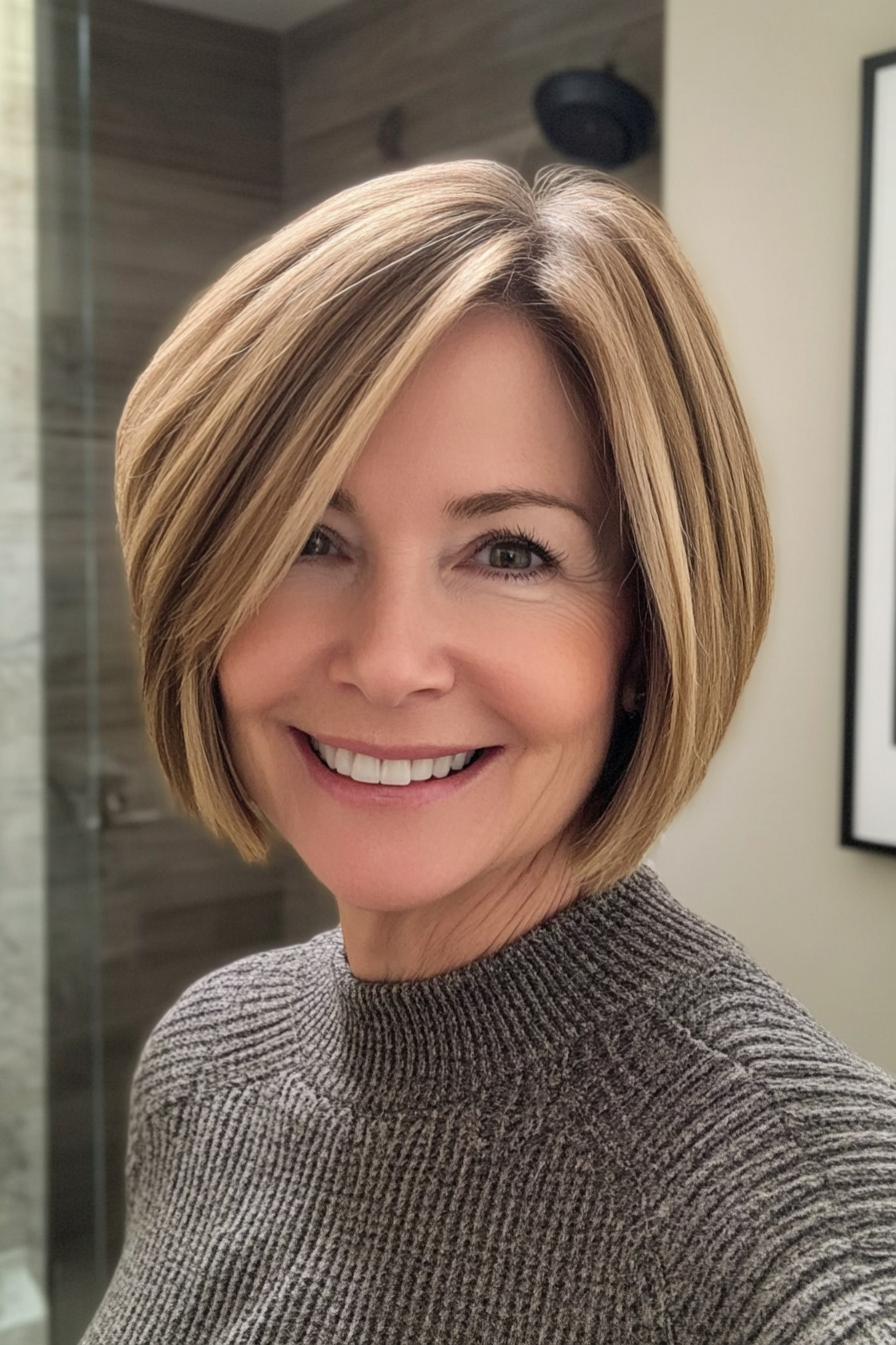 10. Soft Layered Bob in Honey Blonde (kurze stilvolle Frisuren für Frauen über 50) - kurze stilvolle Frisuren für Frauen über 50
