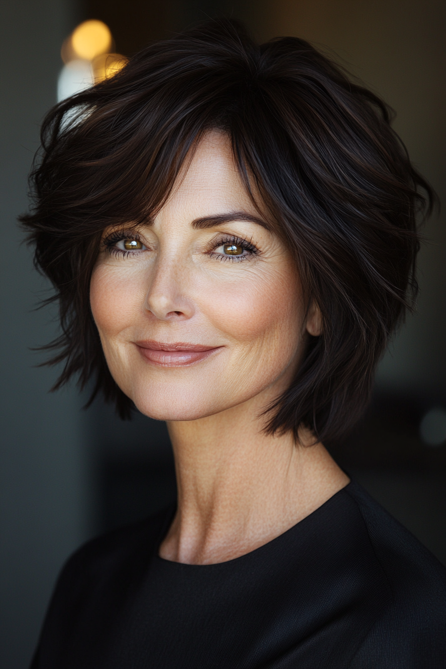 10. Stapelte Bob in dunklem Espressobraun (kurze Haarschnitte für Frauen über 50 mit dickem Haar) - kurze Haarschnitte für Frauen über 50 mit dickem Haar