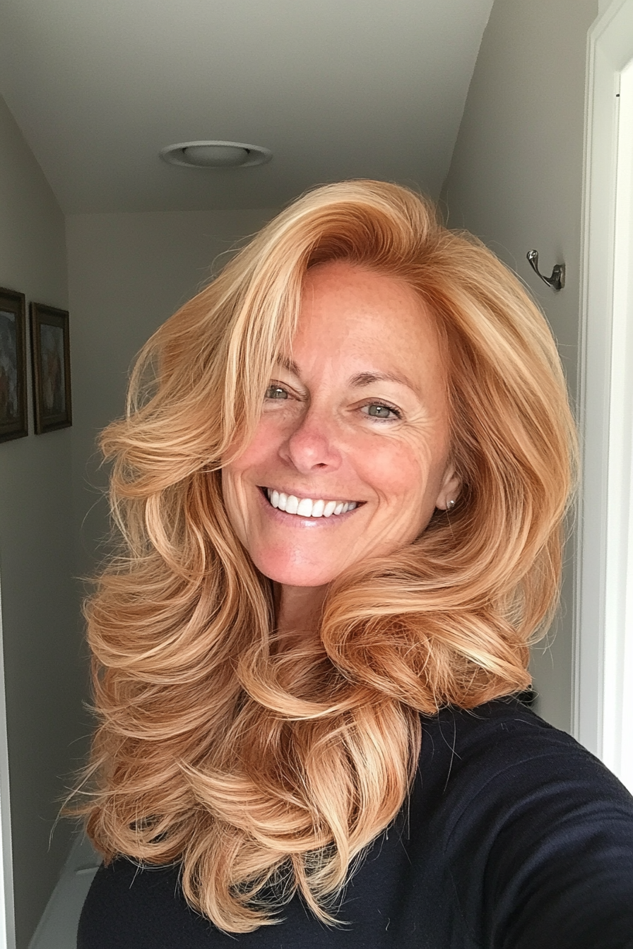 10. Erdbeerblonde wellige Tresses (längere Frisuren für ältere Frauen) - längere Frisuren für ältere Frauen