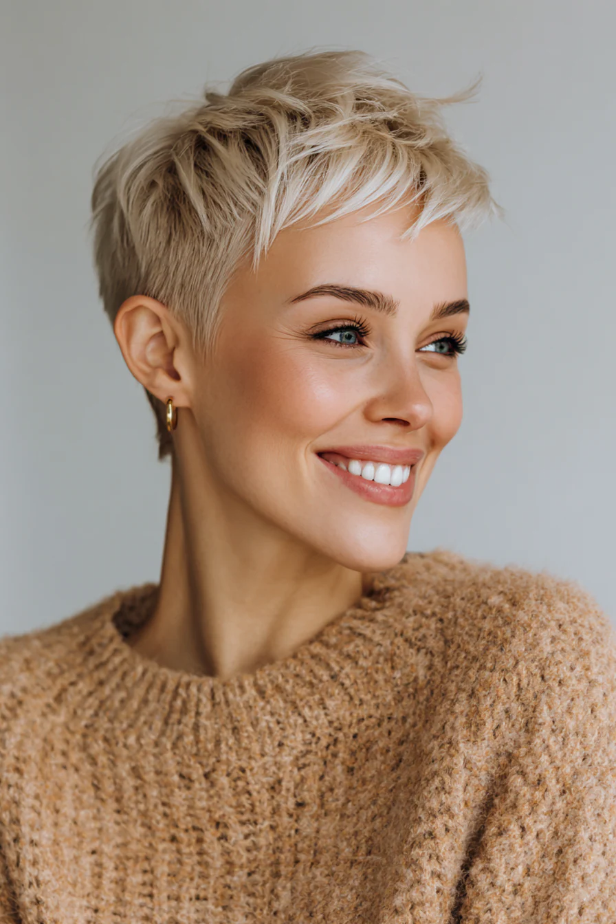10. Spitz zulaufender blonder Pixie mit Volumen (kurze blonde Frisuren) – Kurze blonde Frisuren