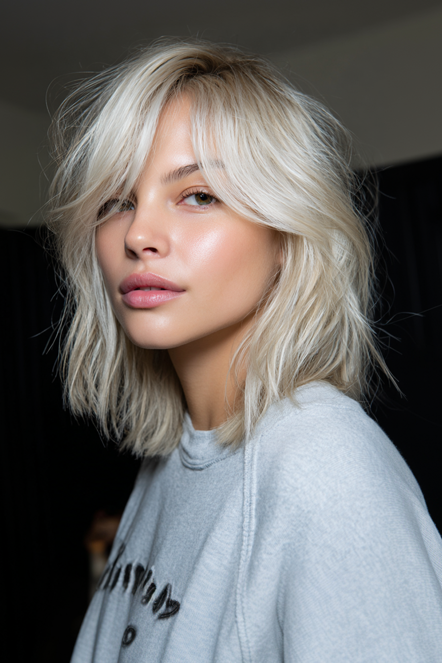 10. strukturierte Schultergeschnitten mit eisigem blonden Finish (geschichtete Haarschnitte für Frauen) - Geschälte Haarschnitte für Frauen