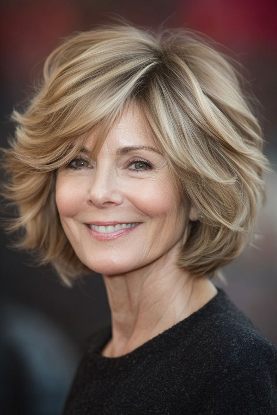 10. zerzaustes Bob mit sandigen blonden Highlights (kurze Haarschnitte für ältere Frauen mit dickem Haar) - kurze Haarschnitte für ältere Frauen mit dickem Haar