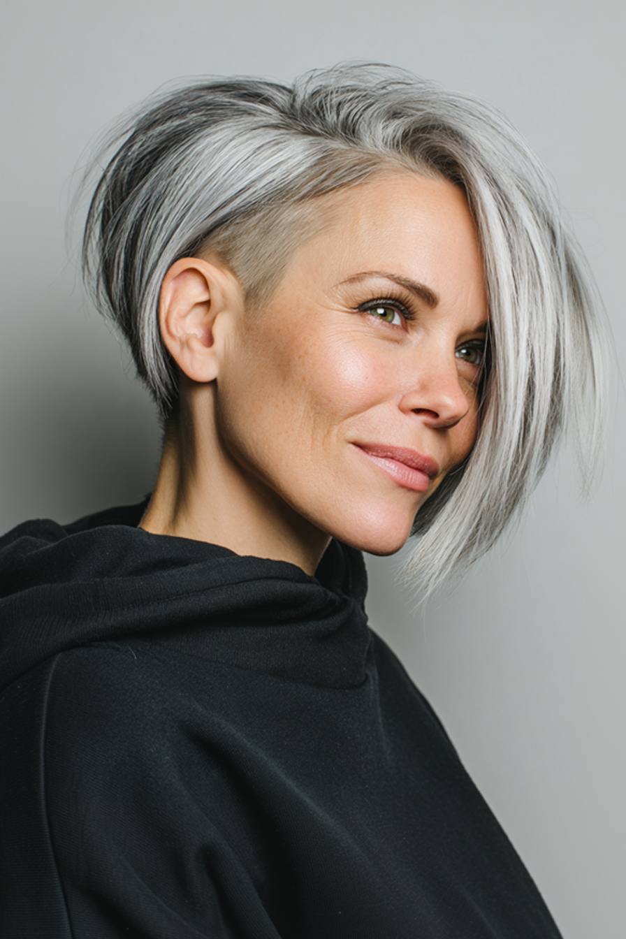 10. Unterbob mit Silberüberlagerung (kantige Haarschnitte für Frauen über 50) - kantige Haarschnitte für Frauen über 50