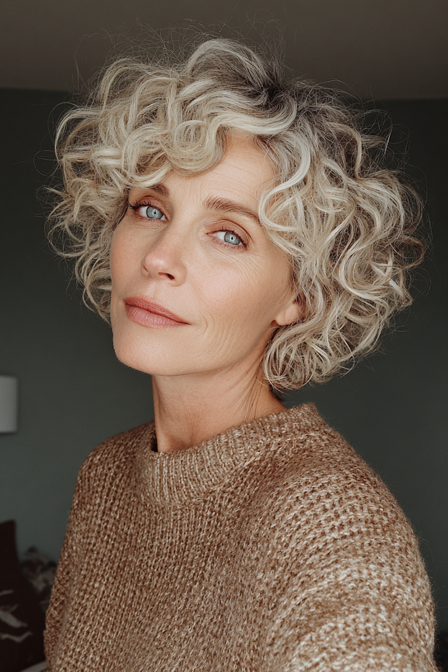 10. Vintage Curly Crop in Champagnerblonde (kurze lockige Frisuren für Frauen über 40) - kurze lockige Frisuren für Frauen über 40
