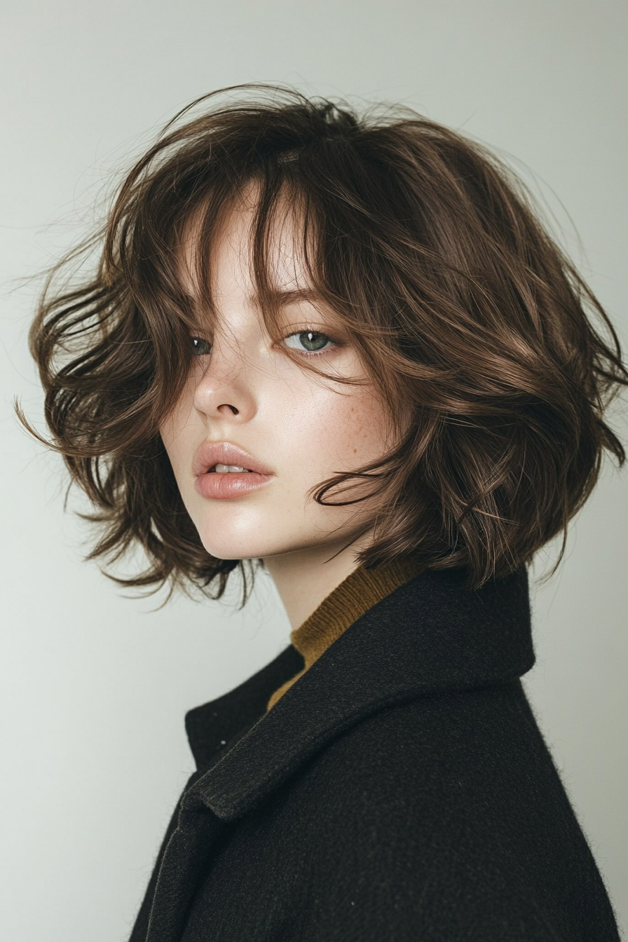 11. lufttrockner Bob mit hellbraunem (mittleren Haarschnitten für kraftkritisches Haar) - mittlere Haarschnitte für krauses Haar