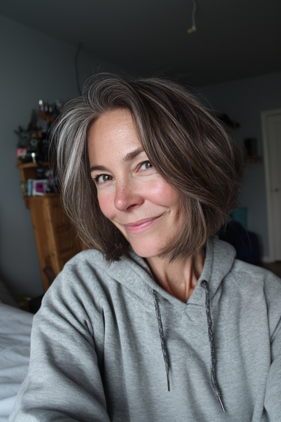 11. abgewinkelter Bob mit subtilen Lowlights (Kinnlänge Haarschnitte für ältere Frauen) - Kinnlänge Haarschnitte für ältere Frauen