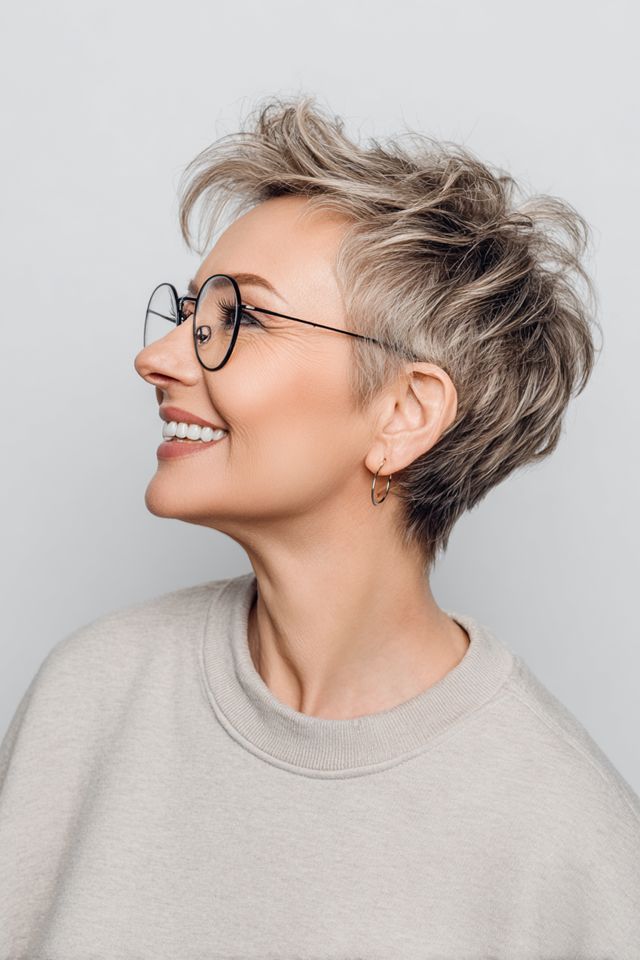 11. aschbraune geformte Ernte (kurze Frisuren für Frauen über 50 mit Brillen) - kurze Frisuren für Frauen über 50 mit Brille