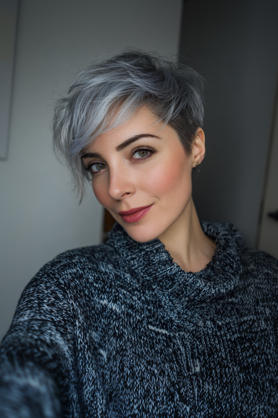 11. Asymmetrische Pixie mit Silberfrost (Haarschnitte für Frauen) - Haarschnitte für Frauen