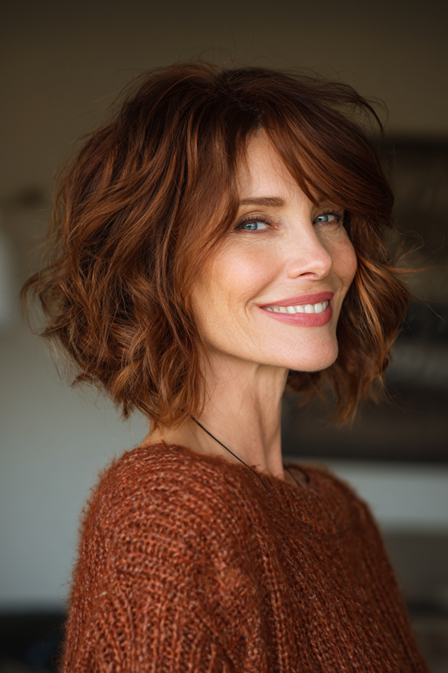 11. Auburn Wavy Lob (Herbsthaarschnitte für Frauen über 50) - Herbsthaarschnitte für Frauen über 50