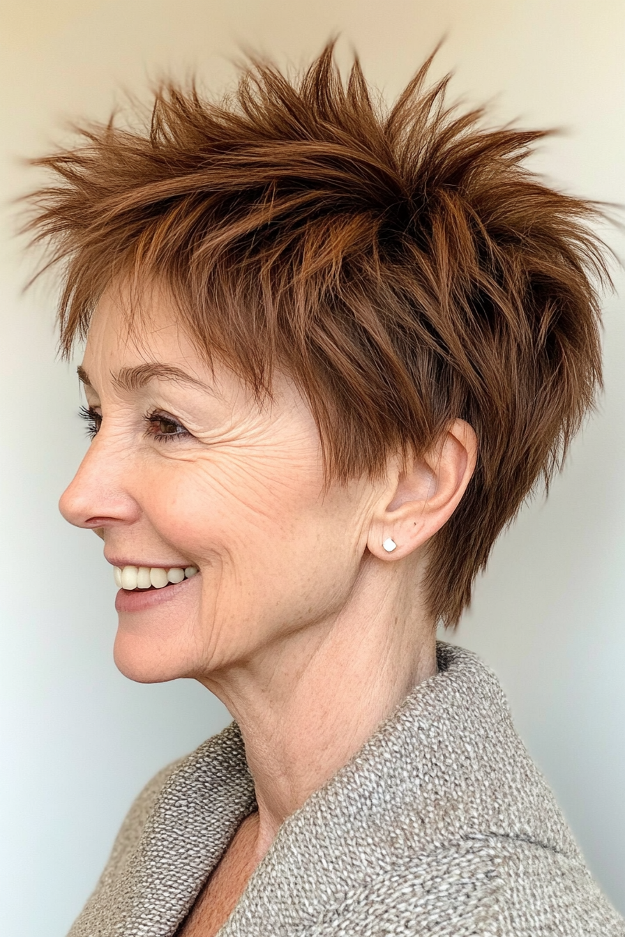 11. Chestnut Spiky Layered Cut (stachelige kurze Haarschnitte für Frauen über 60) - Stachelnde kurze Haarschnitte für Frauen über 60