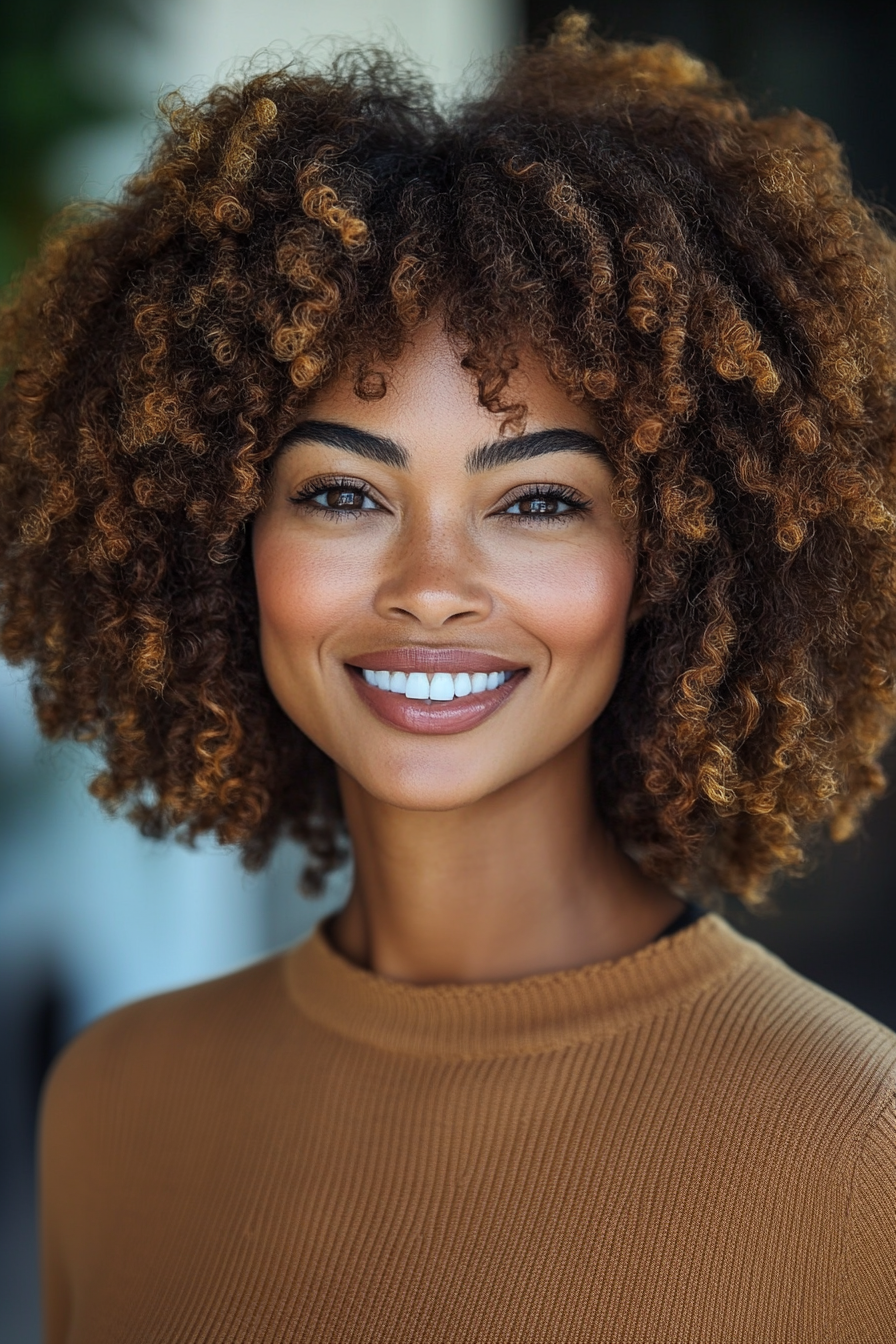 11. Kastaniennuss -Afro (lockige Frisuren für Frauen über 40) - lockige Frisuren für Frauen über 40