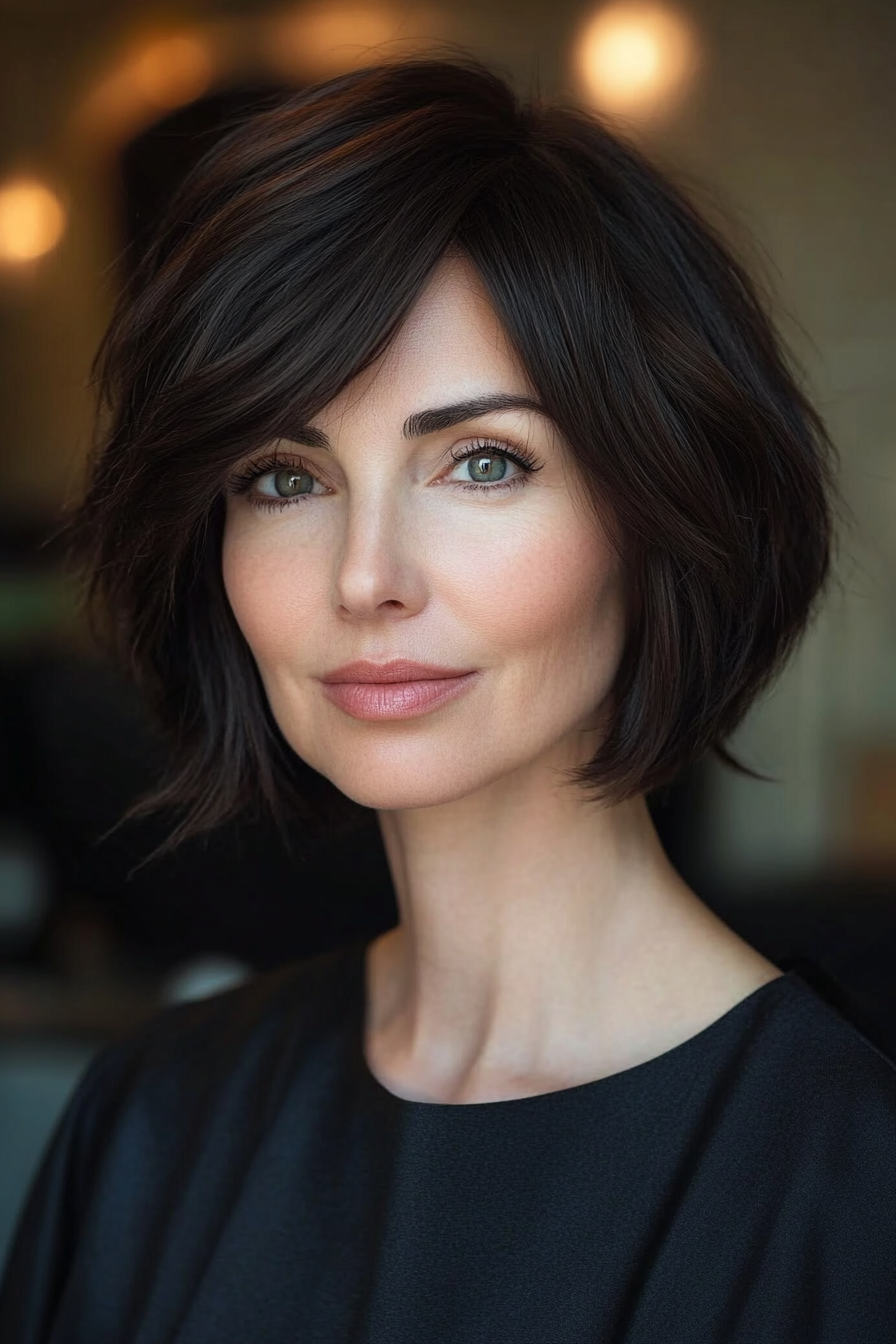 11. abgehackter Bob in dunkler Espresso (kurze Frisuren für Frauen über 60 mit feinem Haar) - kurze Frisuren für Frauen über 60 mit feinem Haar