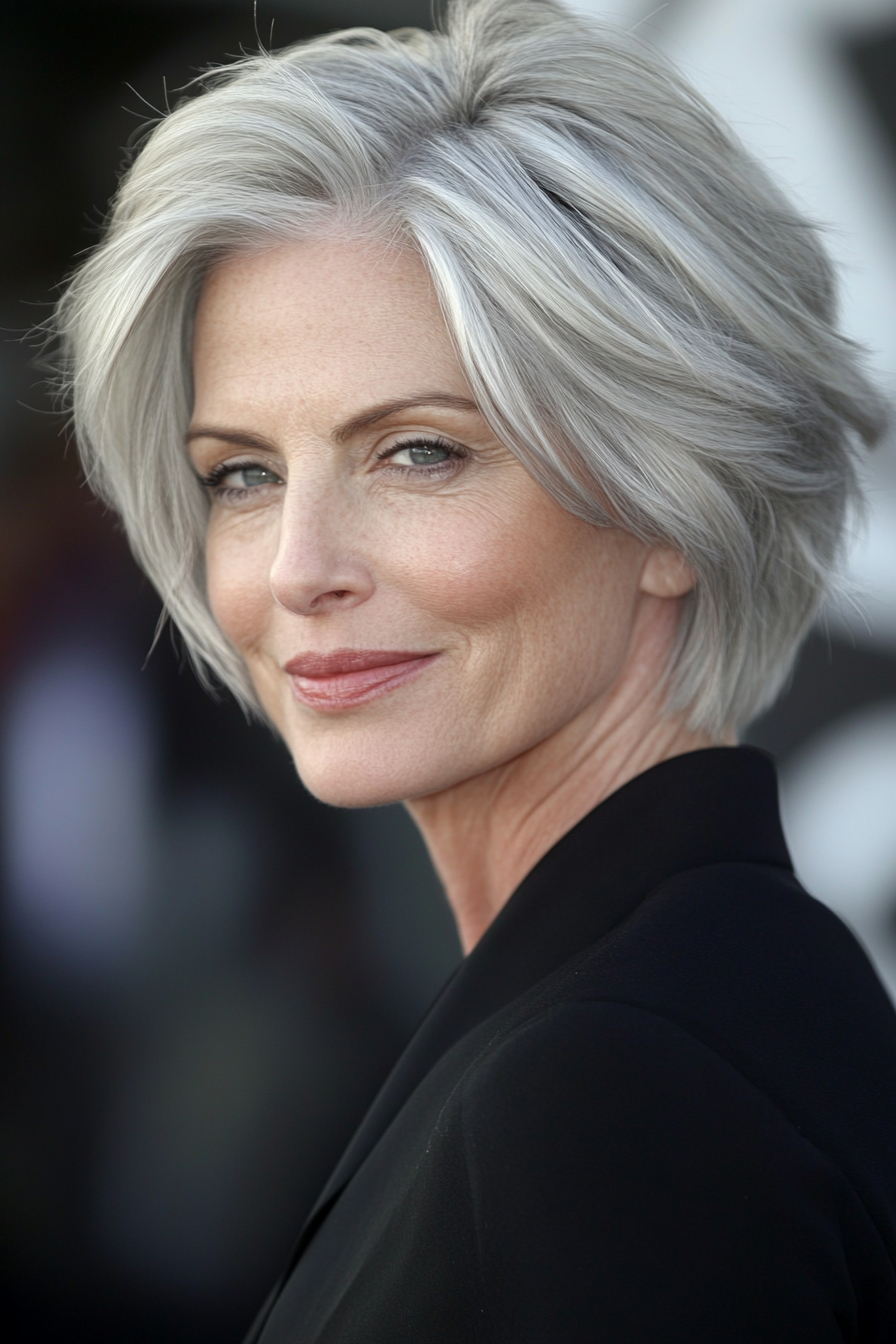 11. abgehackte Ernte in klassischer Silberblondine (kurze Haarschnitte für ältere Frauen mit dickem Haar) - kurze Haarschnitte für ältere Frauen mit dickem Haar