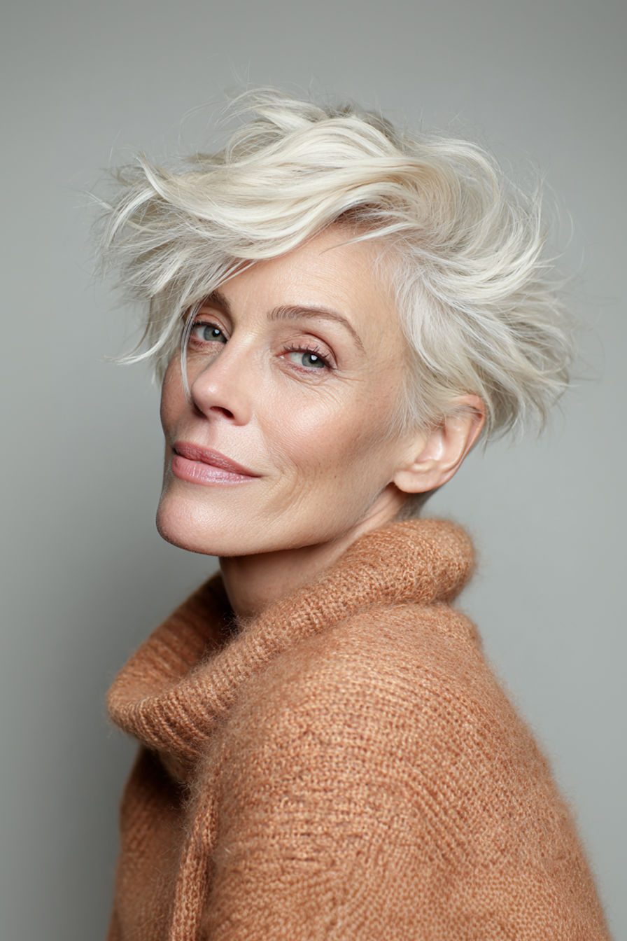 11. abgehackte, wellige Pixie in Vanillecreme (wellige Frisuren für ältere Frauen) - Wellenfrisuren für ältere Frauen