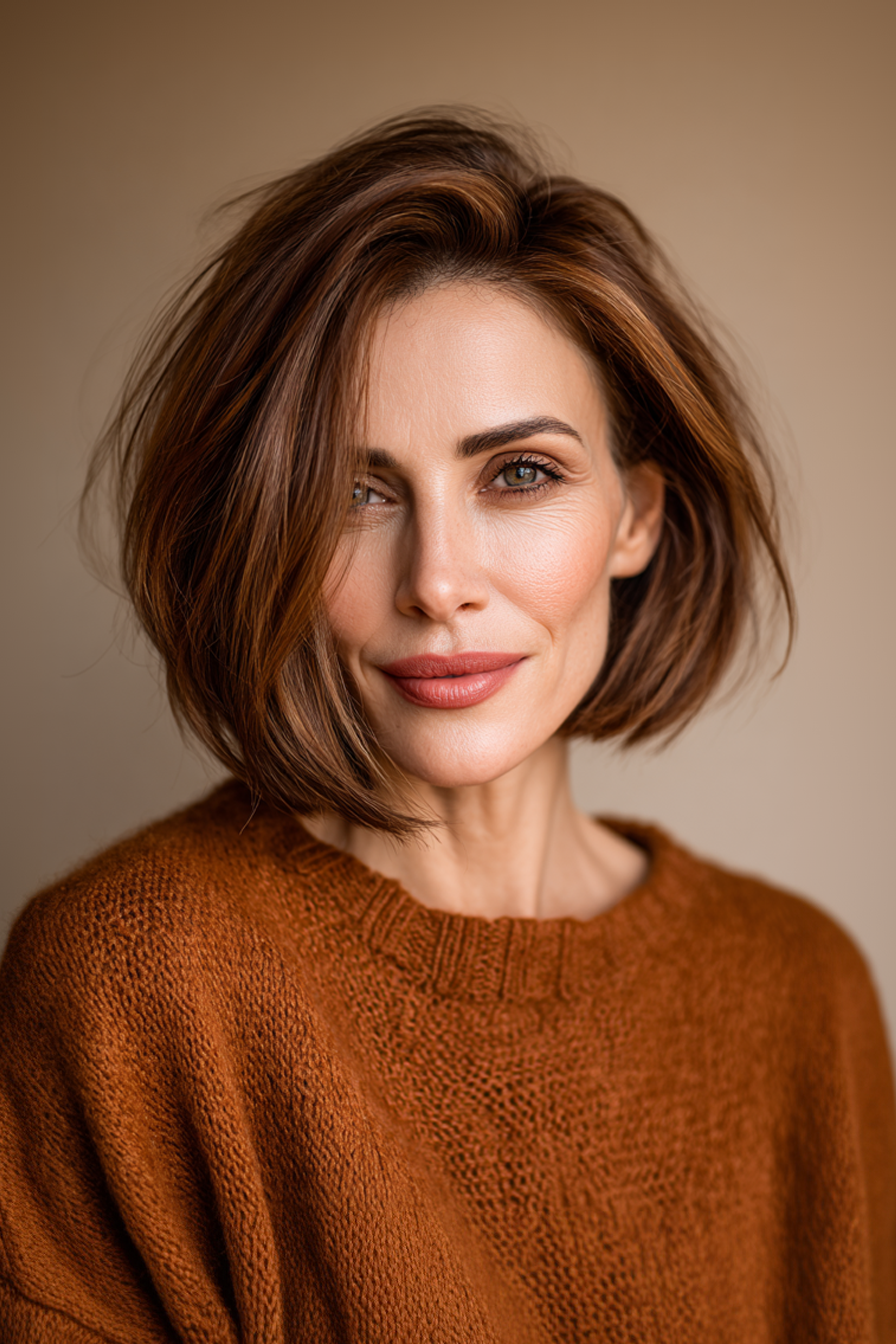 11. Klassische Kastanienmitte Länge Bob (mittelgroße Bob -Haarschnitte für ältere Frauen) - mittelgroße Bob -Haarschnitte für ältere Frauen