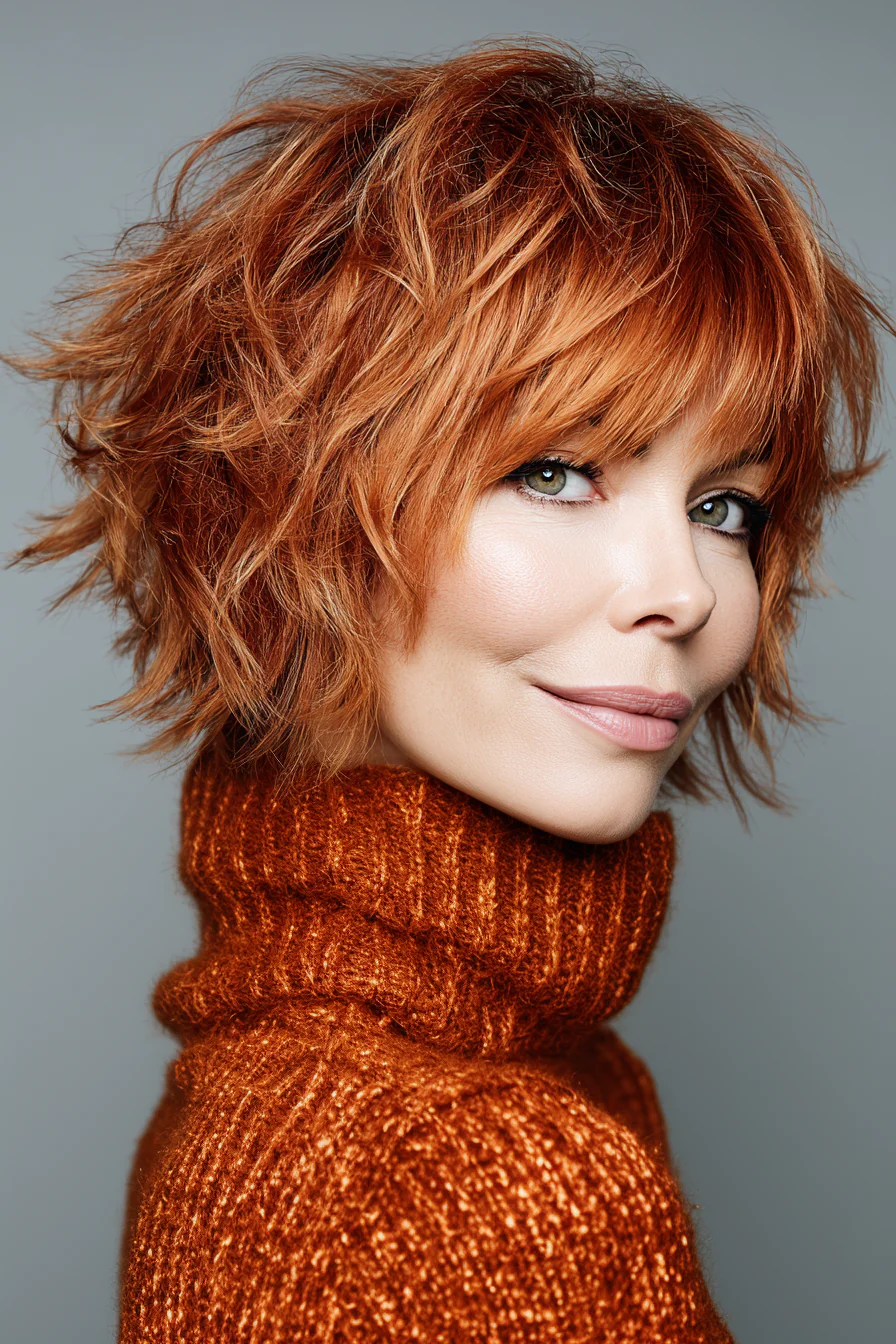 11. Kupferfarbener Shaggy Bob (Trendfrisuren für Frauen über 60) – Trendfrisuren für Frauen über 60